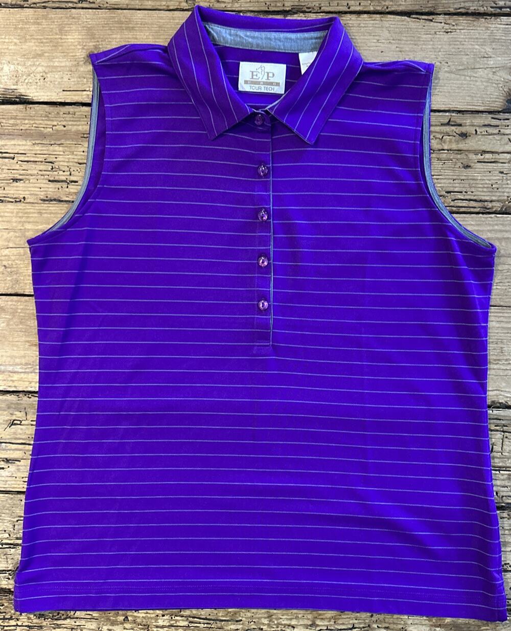 E.P. Pro Tour Tech Women’s Purple Striped Collared Tank Top Size L NWOT